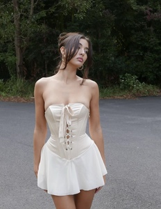 泰国设计师Mixedgals 镂空绑带鱼骨塑腰摸胸连衣裙 拼接雪纺 性感