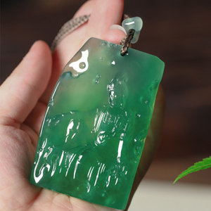 八佰缅甸天然翡翠玉石果绿翡翠悟道牌子吊坠直播