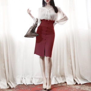 包裙女时尚气质中长新款褶皱修身显瘦开叉一步裙半裙包臀裙半身裙