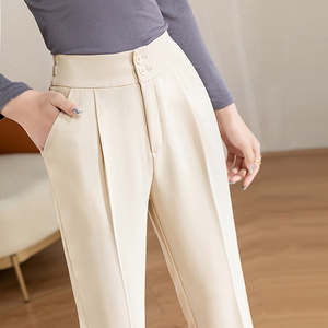 雅思诚米色西装裤女显瘦高腰垂感裤子宽松直筒休闲女裤夏春秋西裤