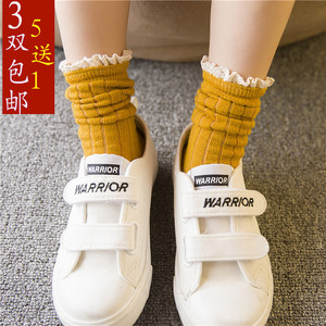 女童韩版堆堆袜纯棉花边公主袜1-3-5-7-9岁中筒宝宝袜纯色高筒袜