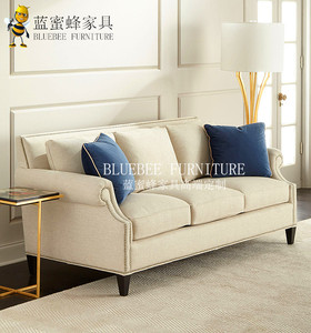 蓝蜜蜂高端定制家具美式新古典欧式纯实木布艺三人沙发订做 N634