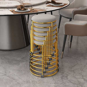 现代新中式布艺创意简约圆凳子家用餐桌凳金属板凳成人高凳可叠放