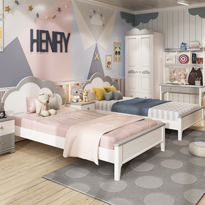 儿童双人床公主床女孩网红云朵床双胞胎床男孩儿童房家具组合套装