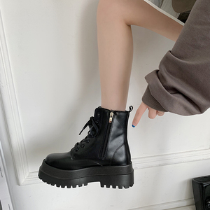 2024厚底马丁靴女系带小个子增高短筒靴子夏季英伦显脚小短靴鞋子