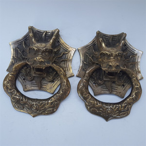 纯铜神兽头门环仿古龙头麒麟拉手黄铜虎头把手复古木大门拉环铜件