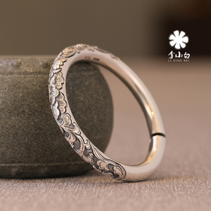 李小白 9999纯银手镯 纯手工纯银手镯 海棠花镂空手镯 银饰品首饰