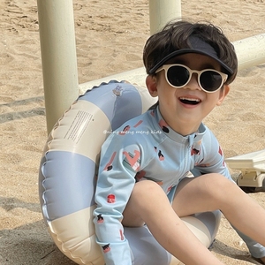 韩国儿童泳衣男女孩连体卡通游泳衣宝宝长袖防晒速干沙滩度假泳装
