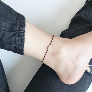 极细黑色幸运磨砂金珠脚绳转运招财红绳手工编织两股拧绳男女脚链