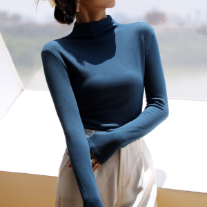 纯棉半高领打底衫女加厚