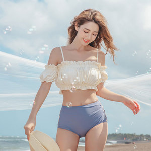 韩国新款泳衣女超仙小香风保守三角分体显瘦比基尼两件套ins温泉