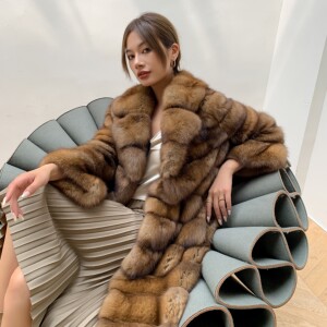 俄罗斯进口野生紫貂满天星西装领长款气质大牌貂皮大衣水貂皮草女