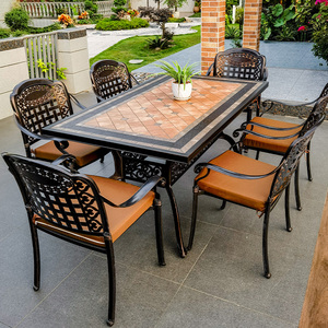 户外铸铝桌椅庭院花园欧式仿大理石瓷砖餐桌别墅休闲露台室外桌椅