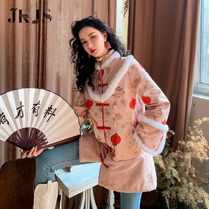 jkjs大码女装唐装女冬装加厚改良汉服秋冬中国风胖mm旗袍中式上衣