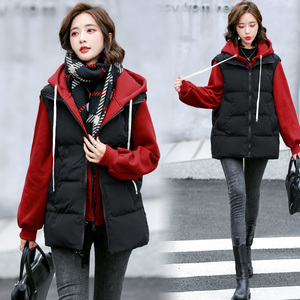 爆款连帽卫衣拼接中款羽绒服假两件套女宽松外套2021冬季新款韩版