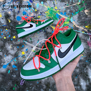 us8球鞋定制适配af1空军一号ow联名dunk白绿aj1滴胶荧光橙圆鞋带