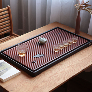 祥福禅意梵静茶盘中式长形竹制茶海接排水两用款商用平面茶水台