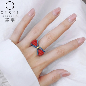 黄金迪士尼在逃公主足金戒指转运珠编织蝴蝶结金珠指环闺蜜送女友