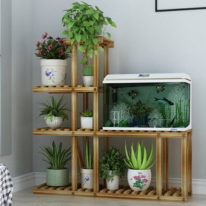 放花盆的架子实木鱼缸花架客厅电视柜旁现代轻奢室内多层置物架