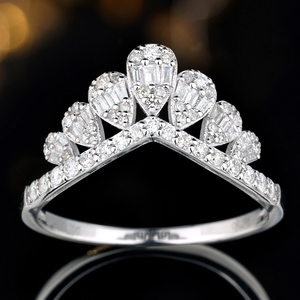 lynn精选珠宝18K金钻石手圈戒指叠戴皇冠戒指天然真钻高端女士手