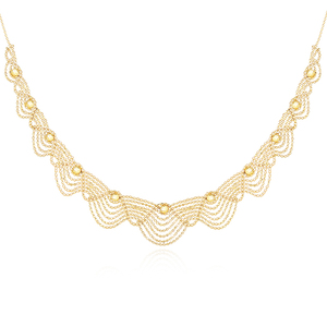 意大利蕾丝花朵转运珠18k金项链女水波纹锁骨链可调节珠宝遮疤k金