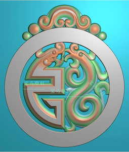 如意牌头圆仿古牌jdp格式玉雕图牌头椭圆仿古镂空龙凤挂件精雕图