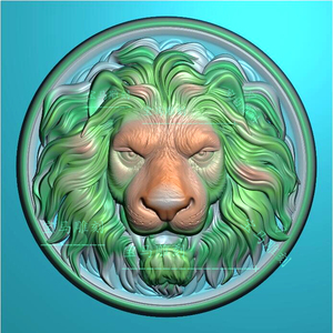 圆牌狮头精雕图机雕图玉雕图狮子挂件兽头兽面动物jdp文件灰度图