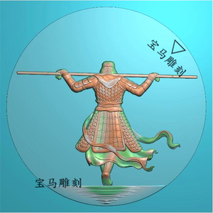 圆牌大圣归来玉雕图孙大圣浮雕jdp精雕图至尊宝背面拿金箍棒人物