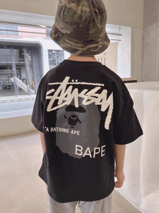 日本潮牌BAPE童装夏季新款中大童猿人头男女儿童纯棉印花短袖T恤