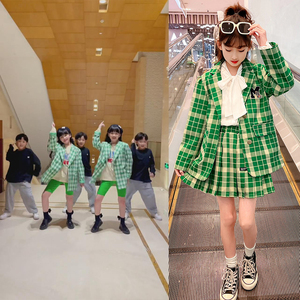 网红一一丫丫同款衣服霸气女童2022春秋装新款小西服外套三件套装
