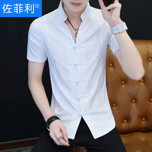 衬衫男短袖中国风个性衬衣服男士复古唐装青年韩版潮流半截袖寸衫