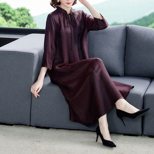 2022夏季香云纱连衣裙女装高端气质女桑蚕丝长袖春秋新款真丝裙子