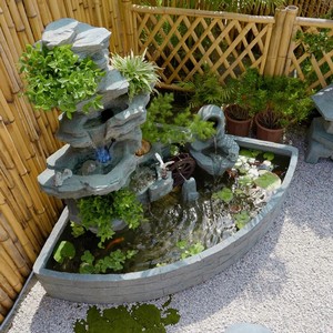 庭院花园户外露台假山流水摆件阳台循环水扇形风水轮鱼池喷泉装饰