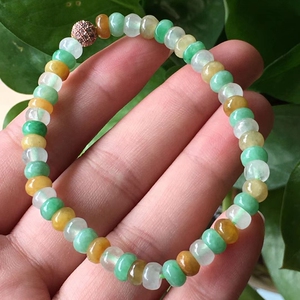 天然a货缅甸翡翠玉石手串冰种三彩福禄寿平安算盘珠手链女款珠链