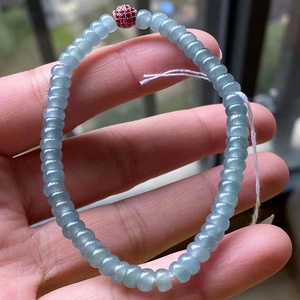 天然a货翡翠玉手链高冰种透亮天空蓝平安算盘珠手串女款珠链手饰