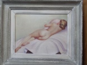 法国1940年女性裸体油画原画原框艺术家签字