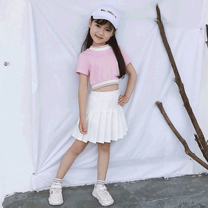 女童t恤露脐短袖夏装韩版中大童啦啦队表演服儿童上衣学生演出服