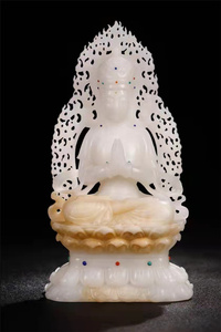 唐代回流和田玉雕坐莲背光观音佛像摆件古董古玉收藏