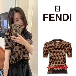 fendi/芬迪 22ss经典老花满印logo加州天空圆领短袖针织t恤男女款