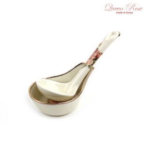 韩国原装女皇玫瑰系列QueenRose镀金边陶瓷汤勺韩式勺托筷子桶