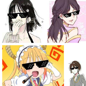 动漫创意纸质电视支架二次元恶搞金链大佬马赛克眼镜装逼像素墨镜