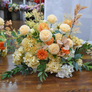 新款婚庆花排t台地排花 酒店花艺仿真路引花婚礼布置长条花装饰花