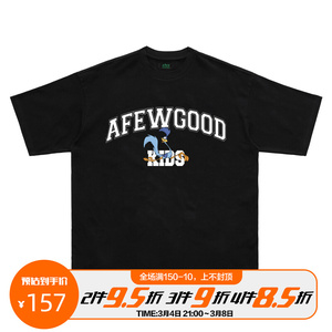 fff支线afgk夏季印花t恤男国潮哔哔鸟上衣潮牌字母短袖半袖潮体恤
