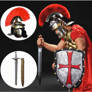 武士将军道具玩具盾牌 古罗马武士帽子头盔兵器 PU武士剑匕首盾牌