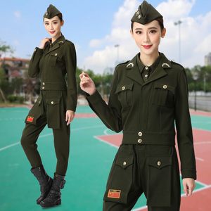 水兵舞蹈服装春秋新品军绿色短款外套上衣女复古军装列宁服演出服