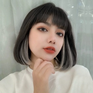 假发女短发lisa同款挂耳染逼真自然仿真时尚个性挑染短直发全头套