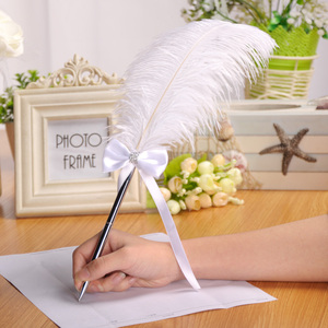 欧式金属圆珠笔鸵鸟羽毛笔婚礼庆典签到笔女朋友学生教师节日礼物