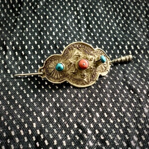 现货部落游牧民族老银发簪镶嵌绿松石珊瑚民族风饰品掐丝小众古董