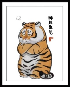 2022新款纯手工十字绣成品胖且生气老虎中国风现代中式小幅装饰画