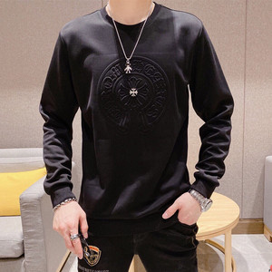 代购克罗心男装秋冬季新款休闲纯色卫衣男时尚修身圆领长袖上衣潮